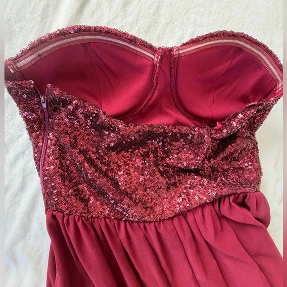 Vintage Formal Dress high low burgundy strapless size M prom - Picture 6 of 11